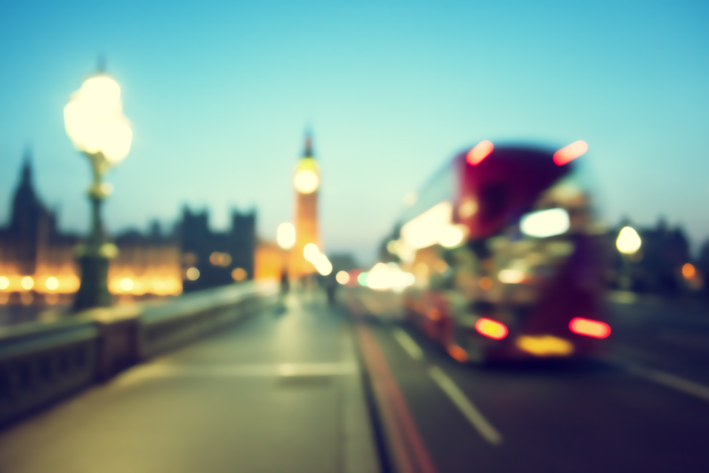 bokeh of Big Ben and Westminster Bridge, London